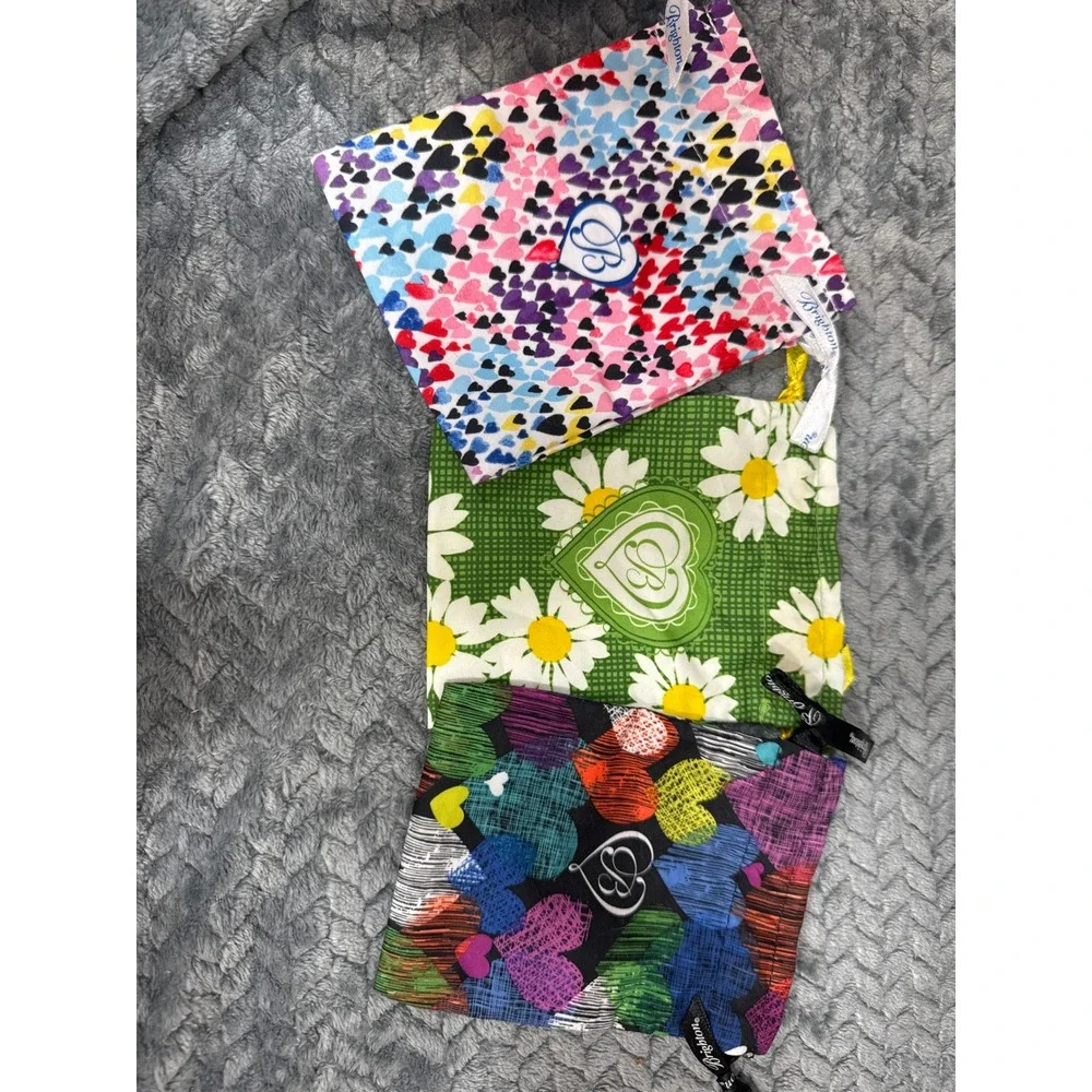 Brighton Jewelry Pouch Set of 3 Heart Floral Daisy Drawstring Travel Bags Multi